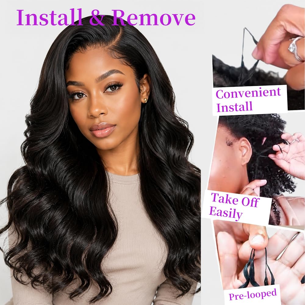 Human Crochet Hair for Black Women 16 Inch Body Wave Bundles, 50 Strands 50g Pre-Separated Feather Crochet Human Hair Extensions, Invisible Miracle Knots Natural Black Color thumbnail