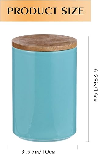 Miniatura 2 de DOITOOL Tarro de almacenamiento de alimentos de cerámica con tapa hermética de bambú Tarro de almacenamiento de té, Tarro de galletas sellado,