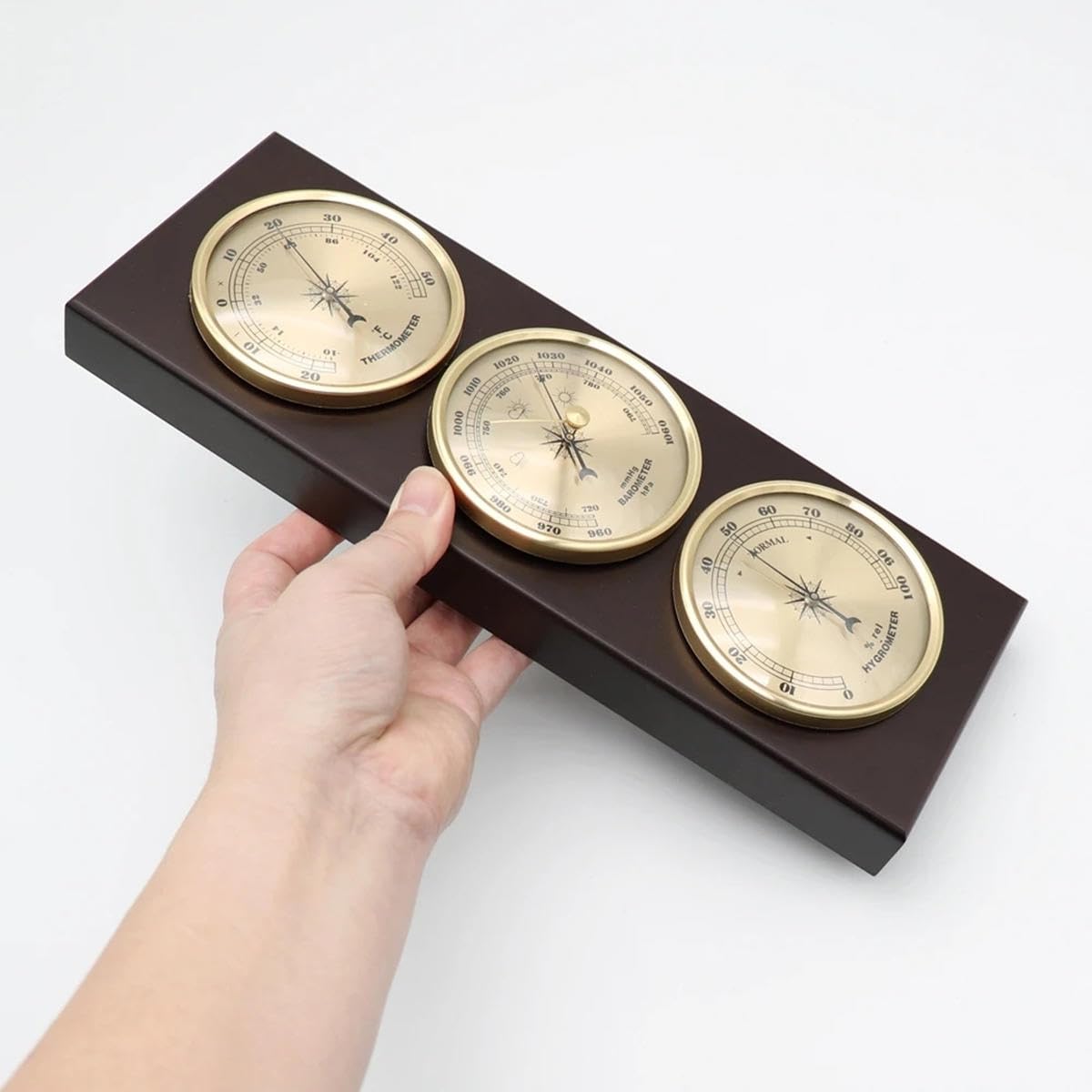 VINGAA Termometro e igrometro 3 in 1 con barometro, stazione meteo analogica, telaio in legno, montaggio a parete, casa, barca da pesca, cameretta dei bambini, ufficio