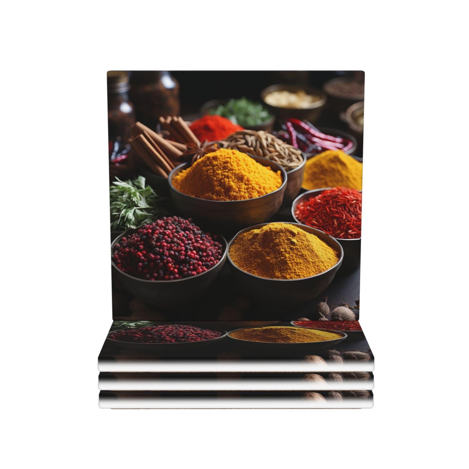 Drink Coasters Set of 4 Coffee Ceramic Coaster Spices Coasters for Drinks Coffee Cup Mat Heat Resistant Tabletop Protection Coaster Desk Accessorie Home Decorative