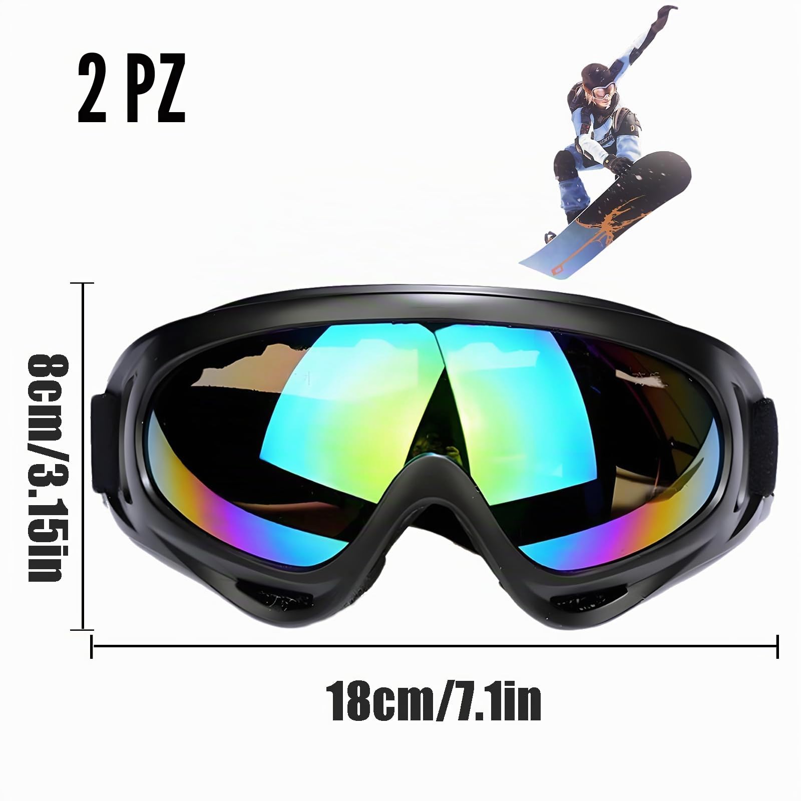 2 Pezzi Maschera Sci, Antivento Occhiali Da Neve, Anti Nebbia Anti-UV Maschera Da Sci, Occhiali Da Sci Unisex, Tampone in Spugna Incorporato, Per Sci Snowboard Sport Invernali
