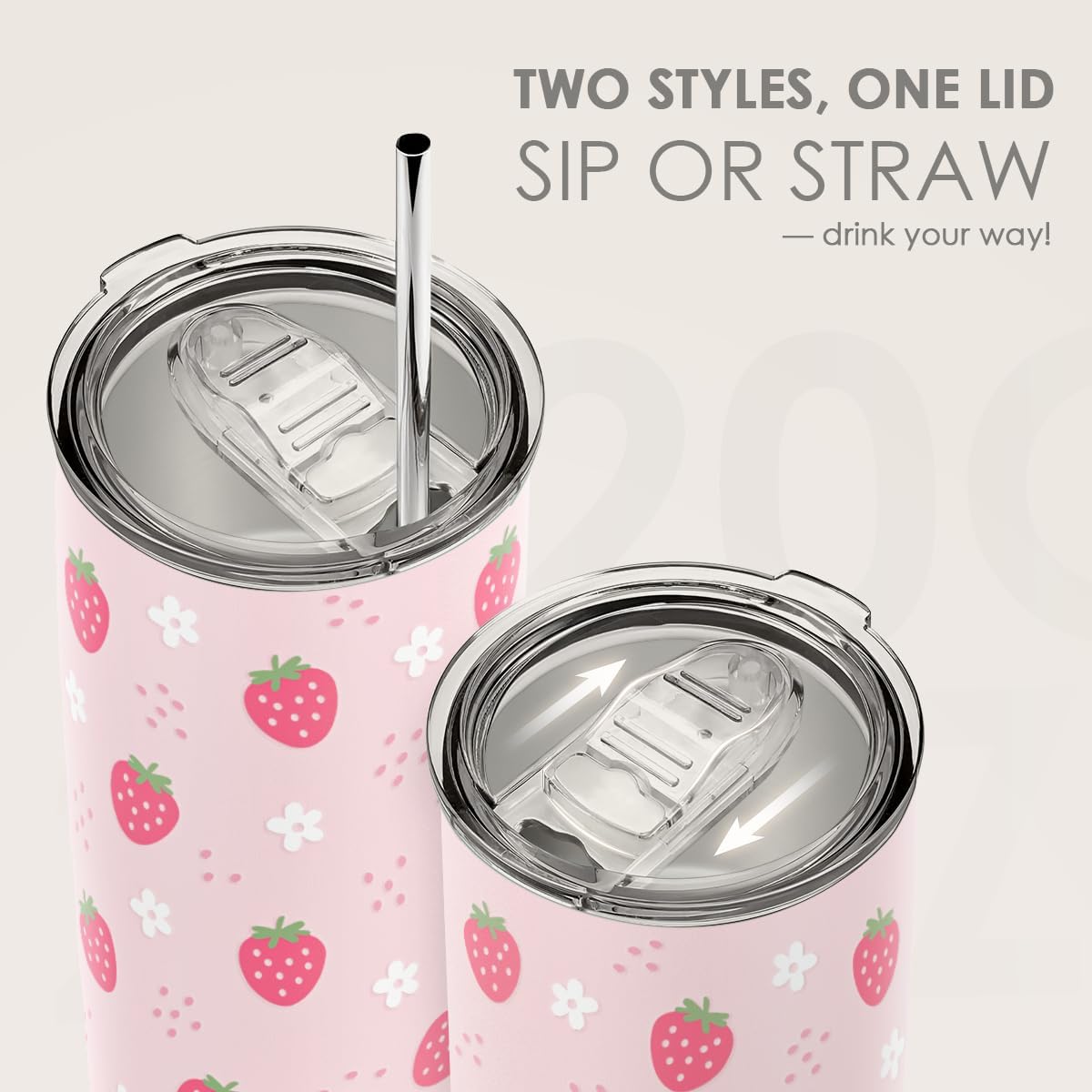 SANDJEST Strawberry Tumbler 20oz, Stainless Steel Travel Cup with Lid, Insulated Coffee Mug, Strawberry Gifts for Women Girls Friends Sisters on Birthday Christmas - Image 5