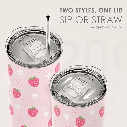 Miniatura 5 de Vaso de fresa de 20 onzas, taza de viaje de acero inoxidable con tapa, taza de café aislada, regalos de fresa para mujeres, niñas, amigas, hermanas