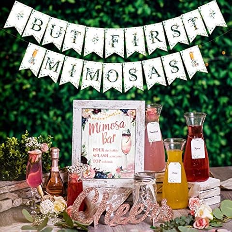 PRESTIGE Mimosa Bar Supplies Kit - Brunch Decorations w/ Mimosa Bar Sign, Bubbly Banner, Boho Bridal Shower Decorations Rose Gold, Rustic Baby Shower Decorations Momosa, Wedding Decor, Mothers Day Set Cover
