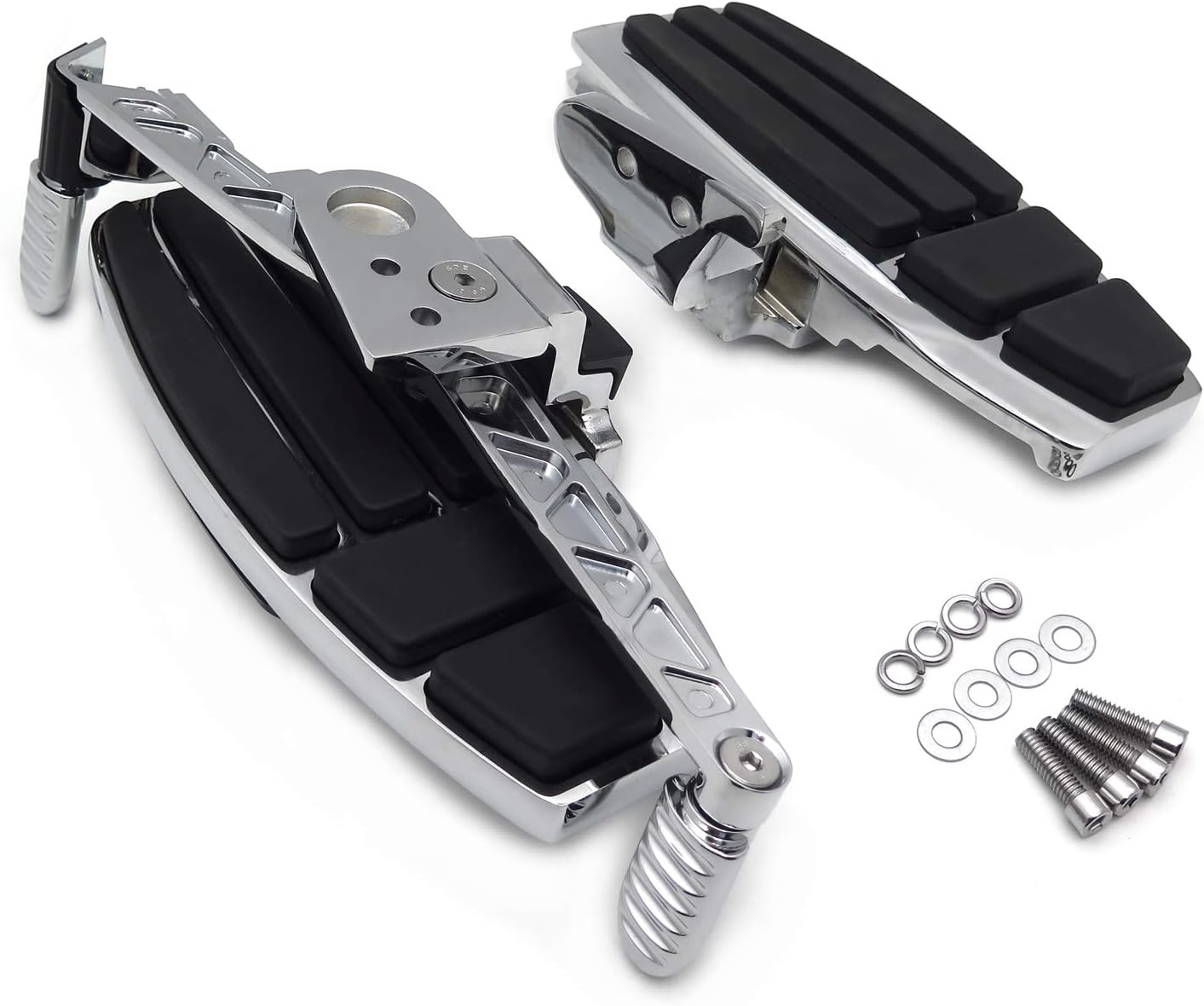 HTTMT- Front Driver Floorboard & Screws Kit Compatible With Goldwing 01-17 GL1800 13-16 F6B 14-15 Valkyrie Chrome [P/N: MT216-130-CD]