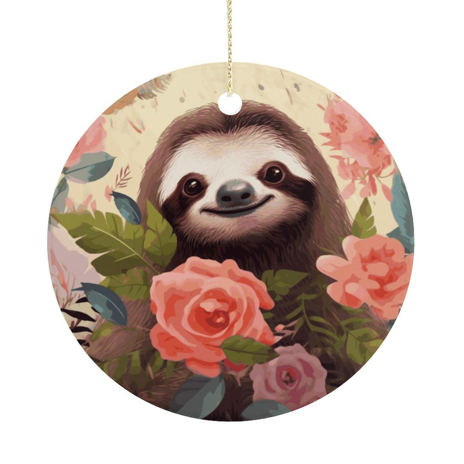 Adfgyerh Women's Style Sloth And Flowers Hanging Ceramic Ornaments, Christmas Tree Decorations, Funny Home Decor Gifts For Sisters & Work Best Friends