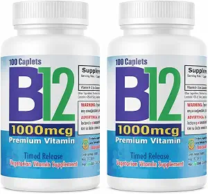 Nutrisalud Products Vitamina B12 de alta potencia, 1000mcg, Set de 2 frascos con 100 tabletas c/u. Combate Anemia, fatiga, aumenta la energia, revitaliza el sistema nervioso.
