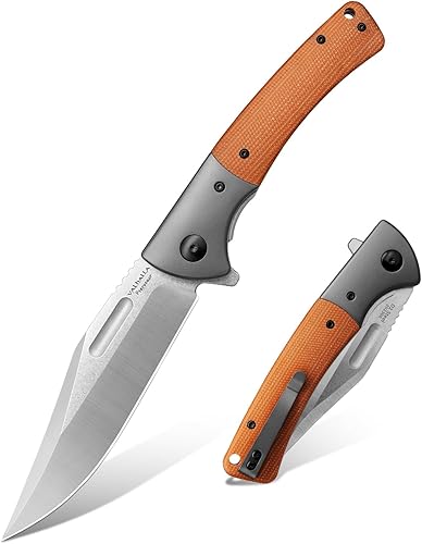 Miniatura 7 de VALHALLA PTEROSAUR Cuchillo de bolsillo, cuchillo plegable de acero D2 de 3.9 pulgadas con mango de micarta, cuchillo de bolsillo afilado para