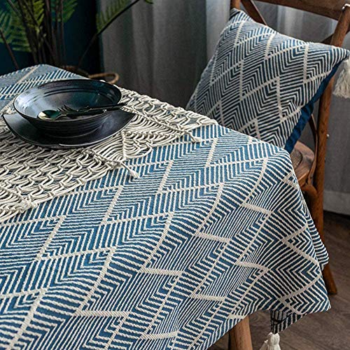 Nappe rectangulaire bleu lavable pour salle à manger - 4