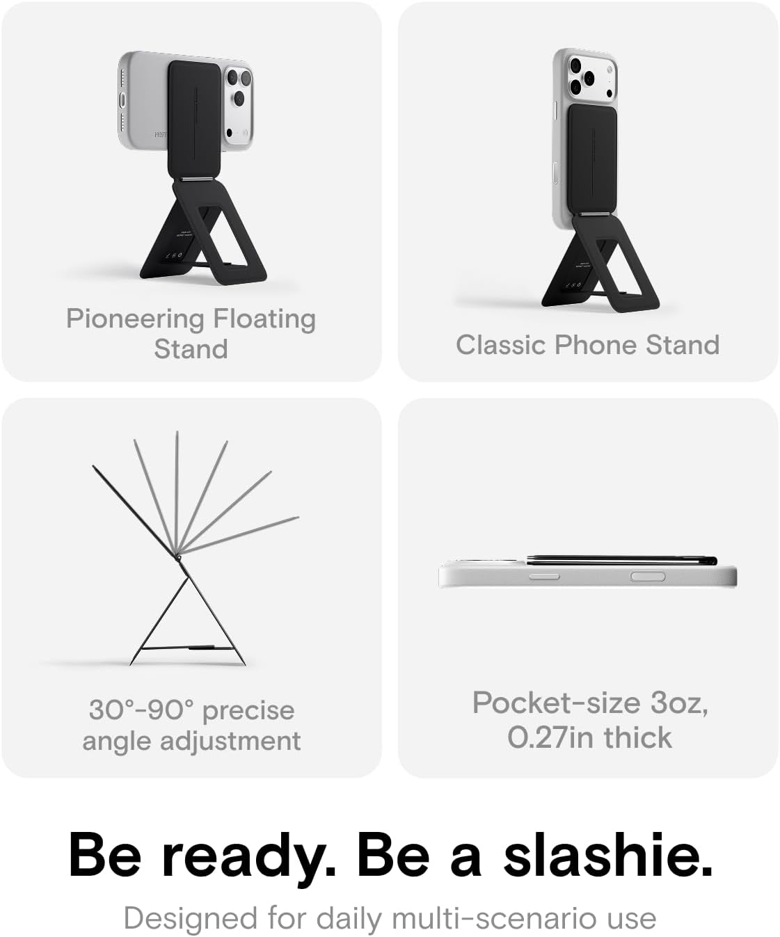 MOFT Phone Tripod Stand Selfie Stick for iPhone, Multi-Angles iPhone Stand, Lightweight & Portable Phone Holder, Strong Magnets, MOVAS Vegan Leather, Travel Essentials, Jet Black (Without Card Slot) - Image 3