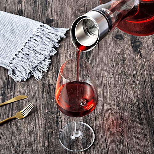 Wine Decanter Built-in Aerator Pourer, Wine Carafe, Red Wine Decanter,100% Lead-free Crystal Glass, Wine Hand-held Aerator, Wine Gift, Wine Accessories (Clear，Crystal) by FIRE ROSE - Image 4
