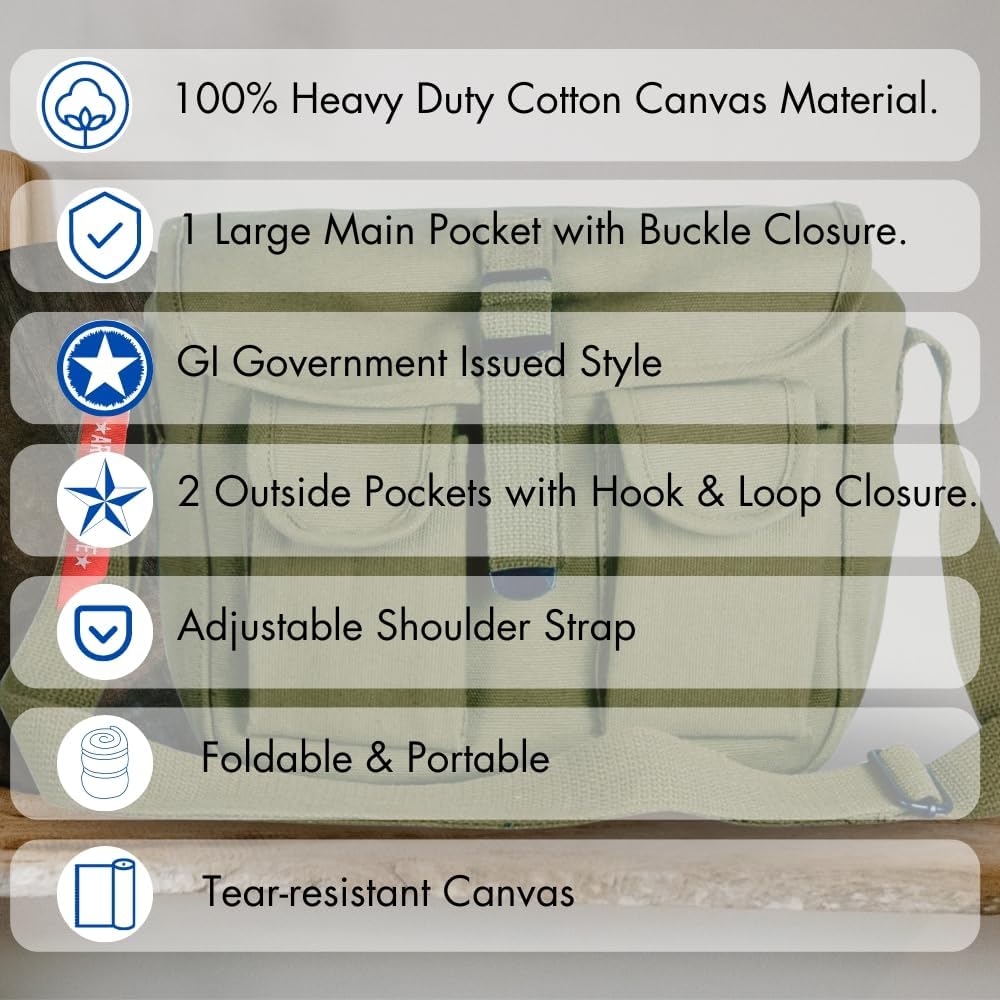 Olive Drab Green Canvas Ammo Military Shoulder Bag Tactical Ammo Pack Mini Shoulder Bag with Strap - Image 5