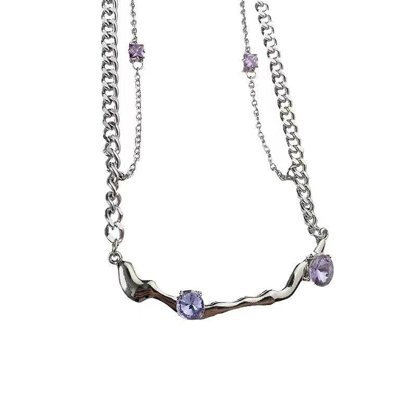 Collier cristal violet chaîne de clavicule ajustable style frais et sucré