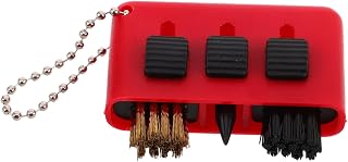 Milisten 3 in 1 Club Cleaning Brush with Retractable Groove Cleaner, Red | Plastic Body, Nylon and Copper Bristles, Lightweight Sleek Design, Pocket Size for Golfers