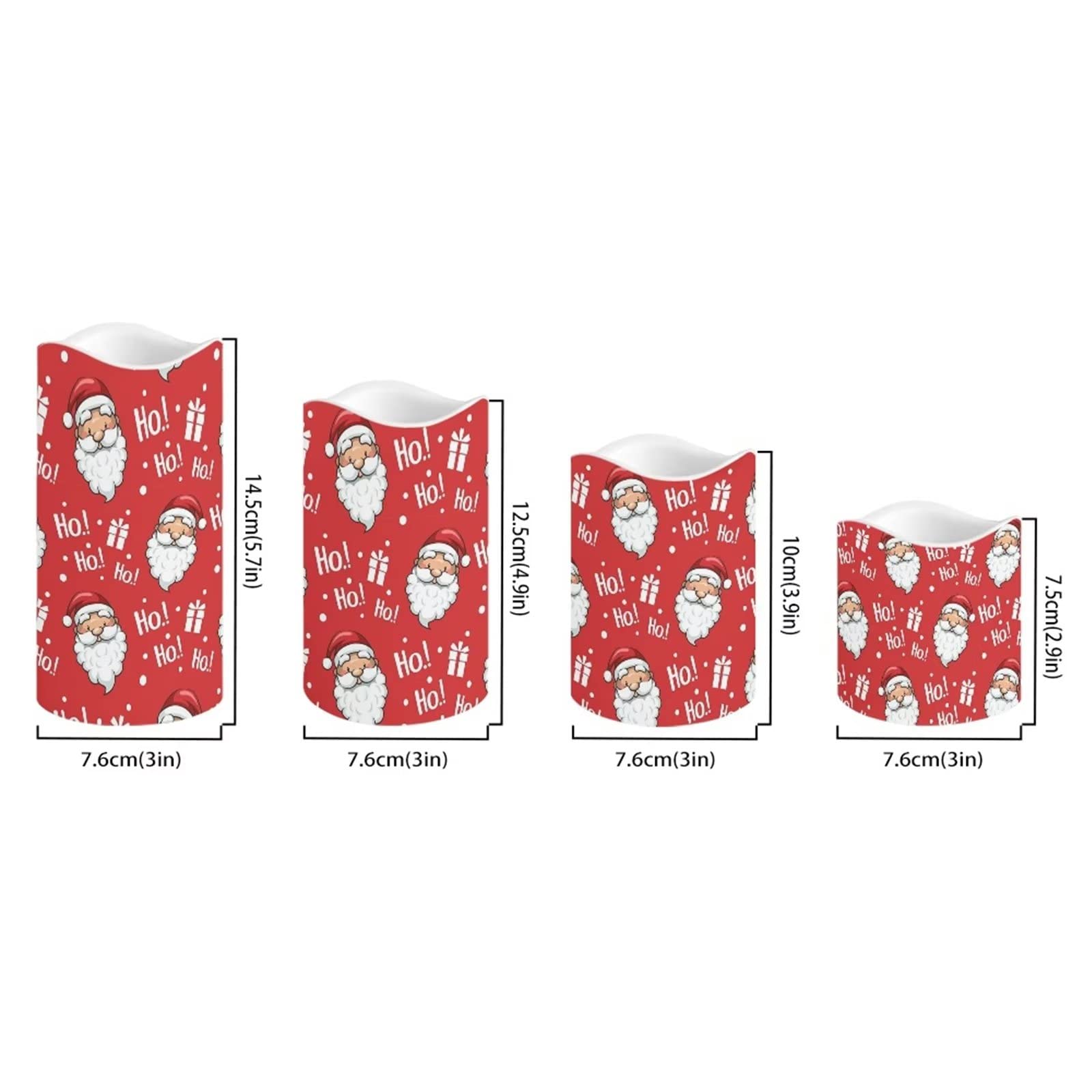 DISNIMO Velas LED parpadeantes sin llama de Papá Noel, funciona con pilas, juego de 4 velas de pilar de cera real (D: 3 pulgadas x alto: 2.9 pulgadas, 3.9 pulgadas, 4.9 pulgadas, 5.7 pulgadas) velas