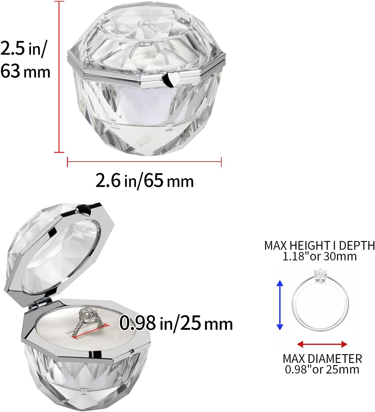 Crystal Ring Box for Proposal Diamond Ring Jewelry Velvet Holder Chest Organizer Earrings Jewelry Presentation Box for Proposal Engagement Wedding Ceremony Birthday Gift