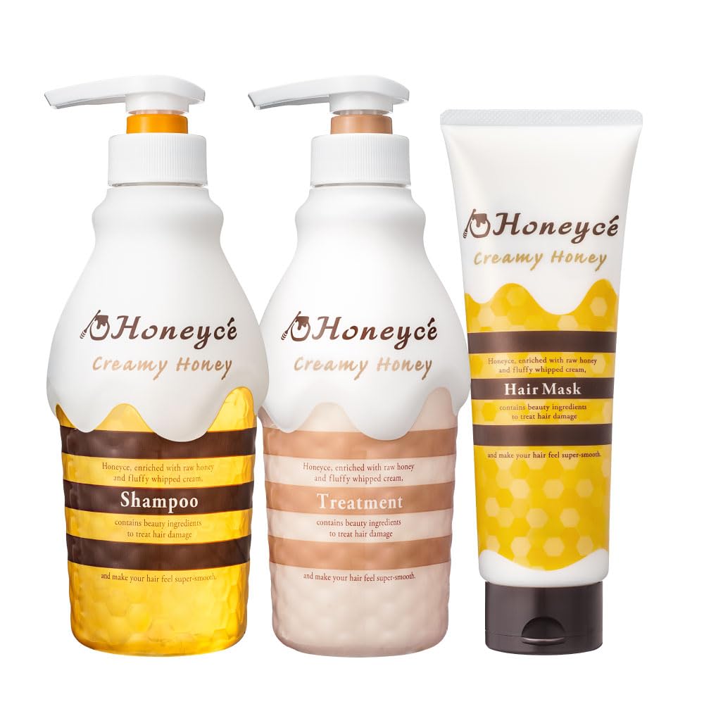 Honey Che Creamy Honey Shampoo Treatment Set of 3 Silicone Free Japan