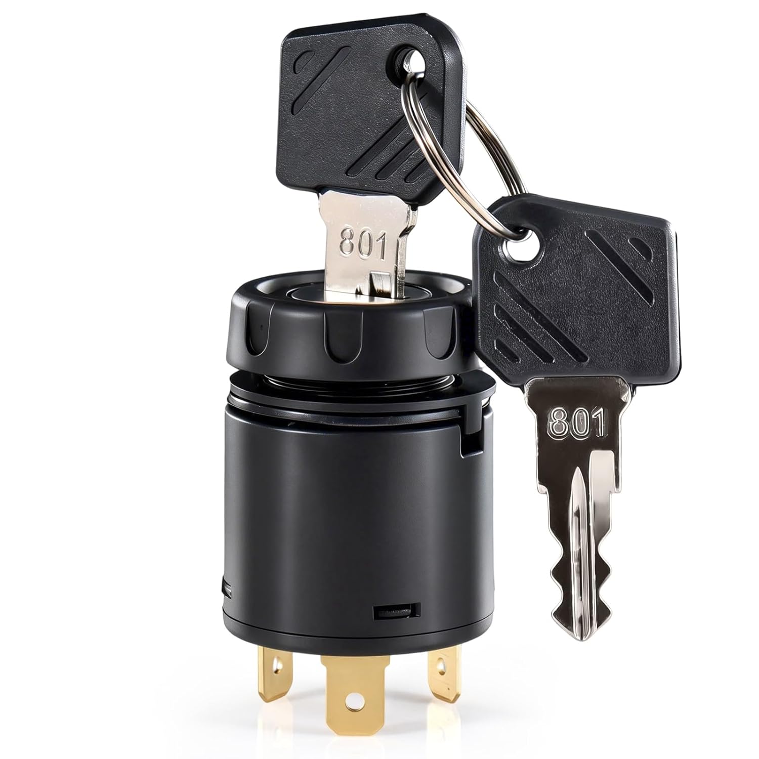 Ignition Starter Switch 7915492698 (with 801 Key) - Compatible with Linde Forklift (Match by OEM PN), 4-Position, Flat Terminals, with 2 Keys