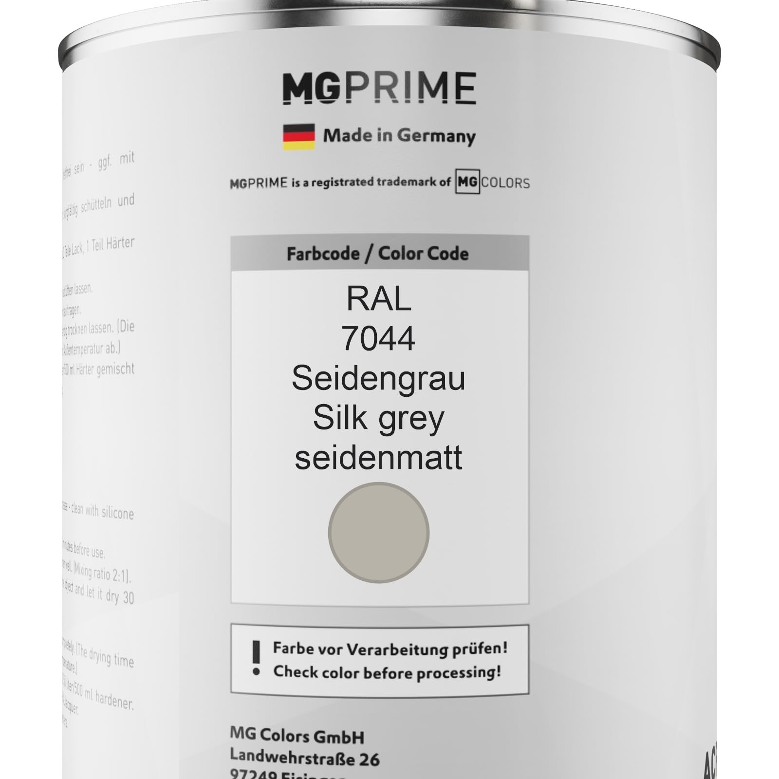 MG PRIME Sprühdose RAL 7044 Seidengrau – 400 Ml, Seidenmatt, Schnelltrocknend, Für Metall, Kunststoff & Modellbau