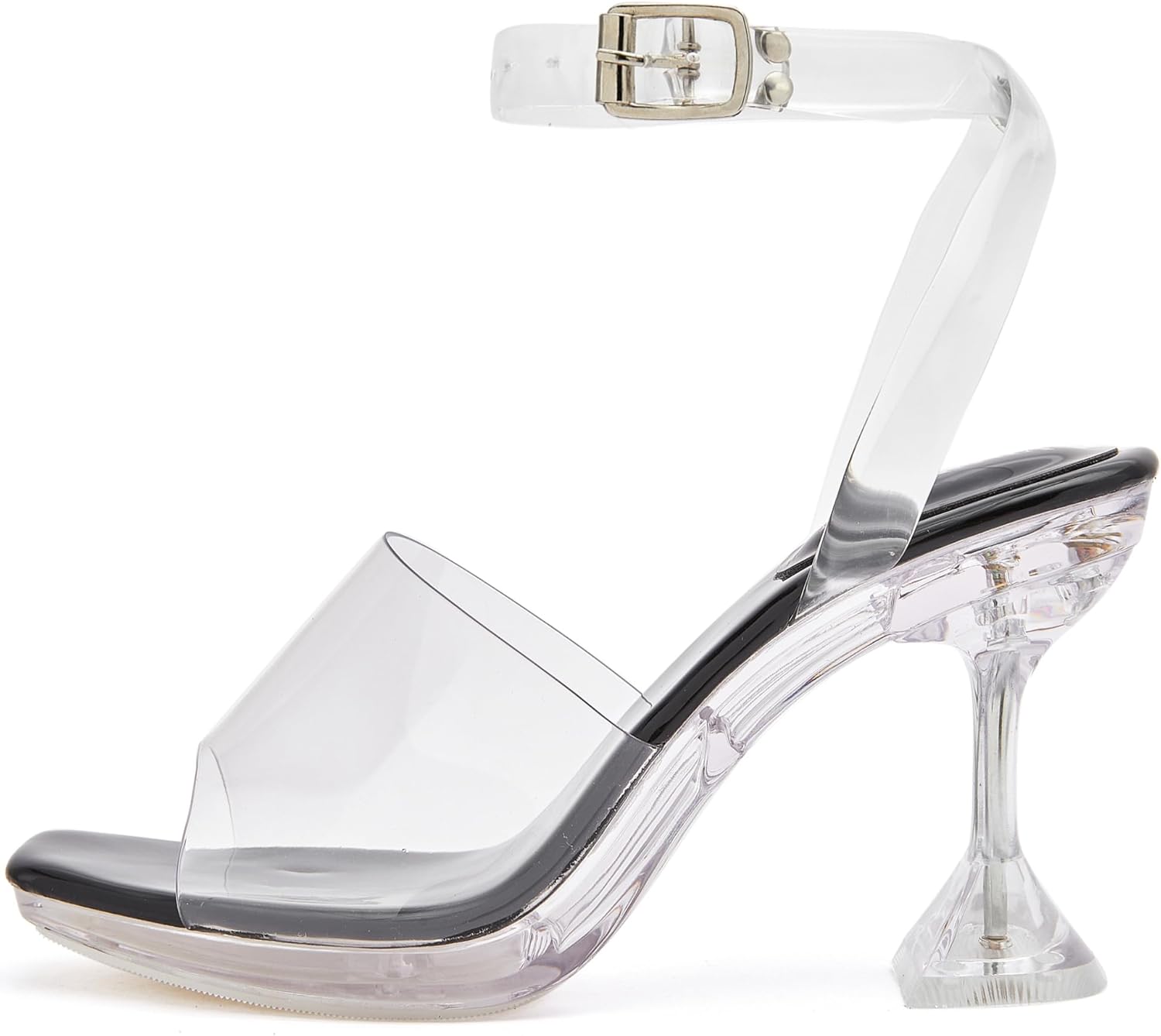 NBUUNBU Clear Ankle Strappy Heels for Women Sexy Transparent Straps Buckle Platform Kitten High Heel Comfortable Cinderella Shoes Stilletos Square Toe Sandals Mules Pump - Image 4