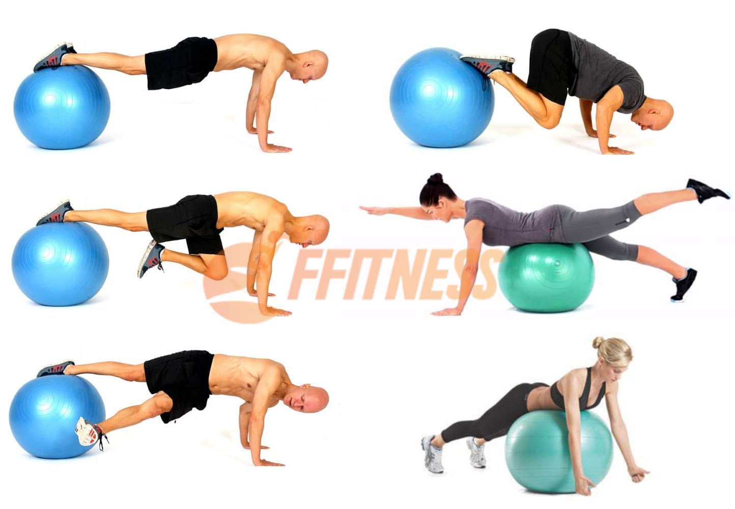 FFitness Ballon Total Body Balance Ball pour gymnastique prénatale, gros ballon de gymnastique (55, 65, 75, 85, 95 cm) anti-éclatement pour gainage, exercices abdominaux, résistance, renforcement