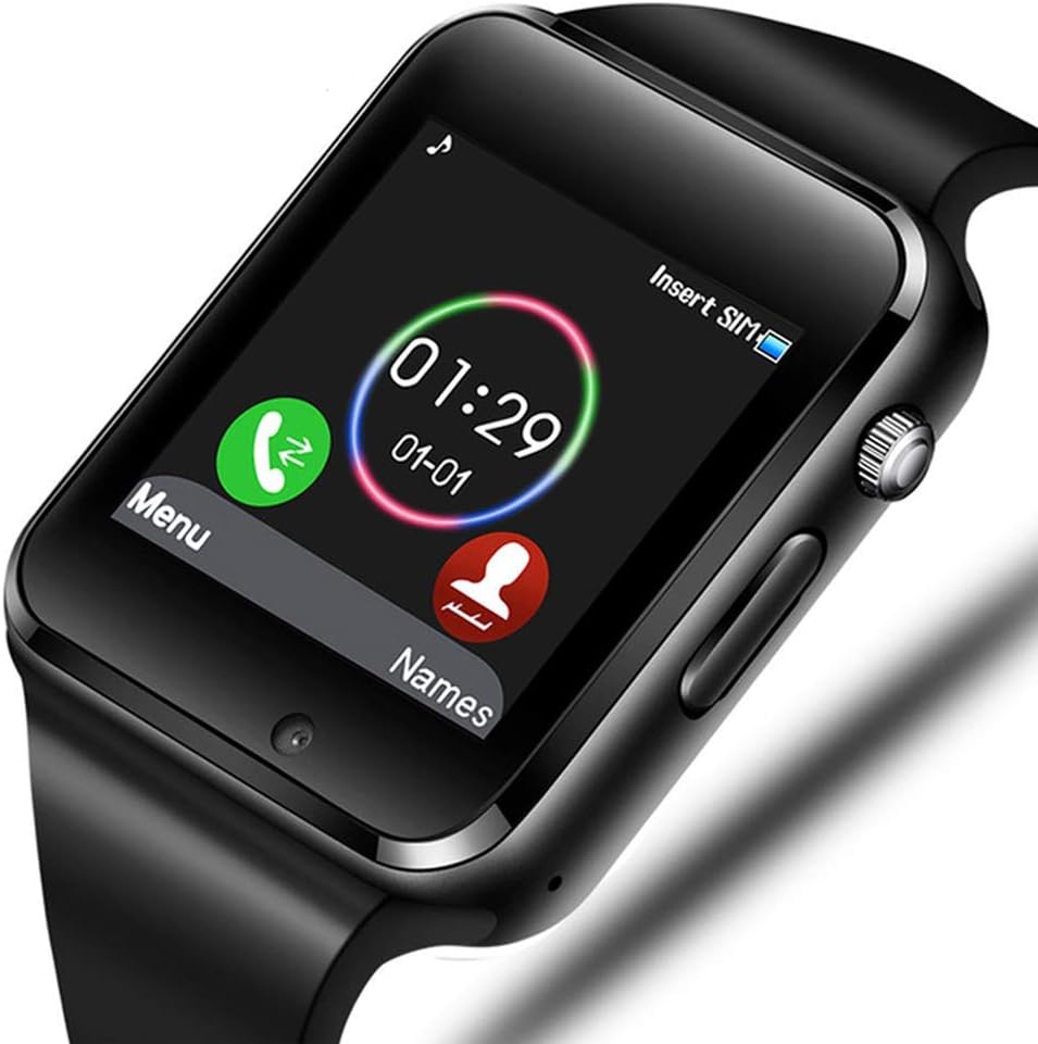 Smart Watch Bluetooth Watch Support Make/Answer Phones Receive/View Messages Compatible iPhone Android iOS Phones with Camera Pedometer SIM SD Card Slot for Men Women Kids (Black)