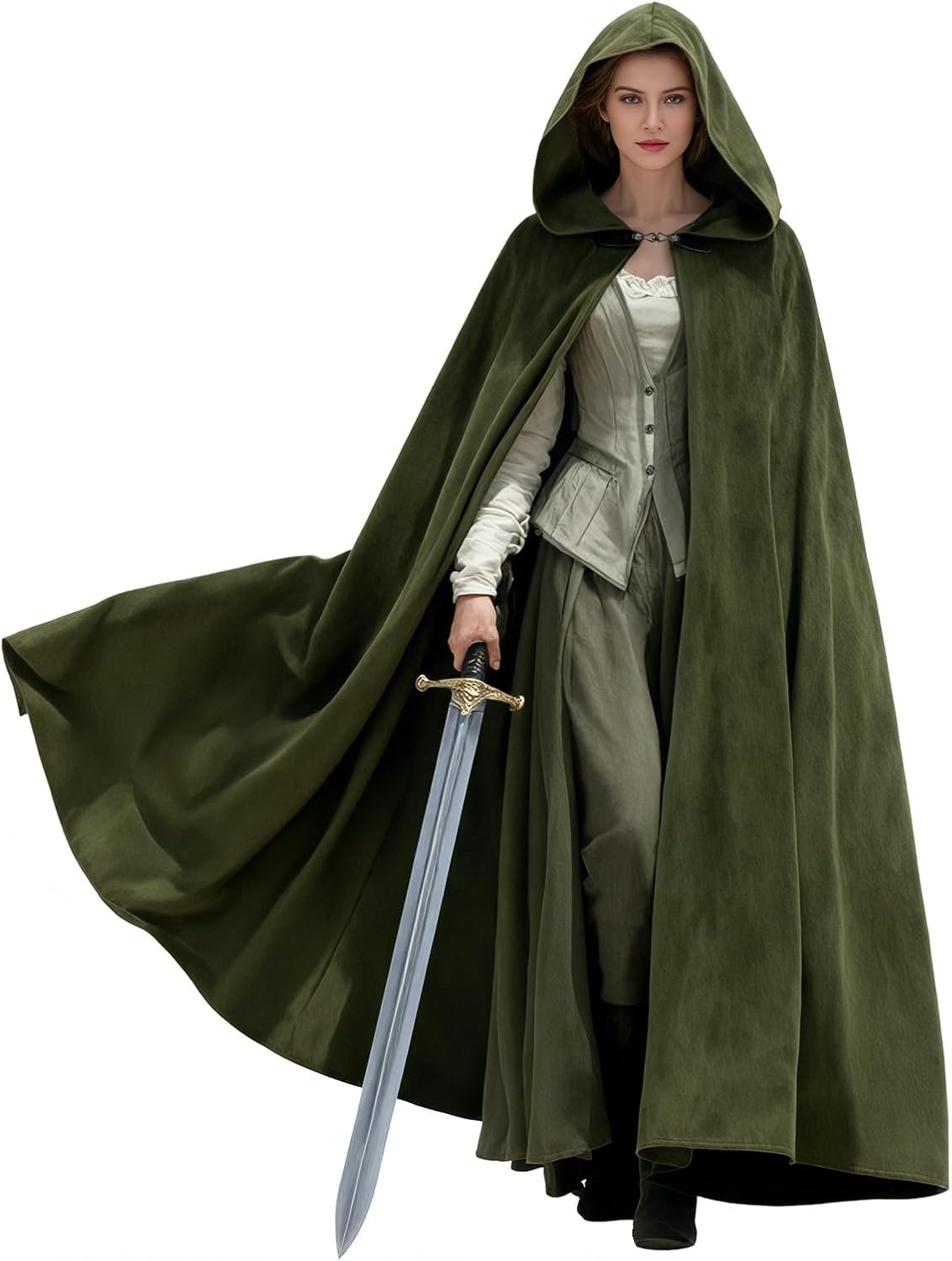 UQJE Medieval Cloak with Hood Halloween Renaissance Hooded Cape for Men and Women