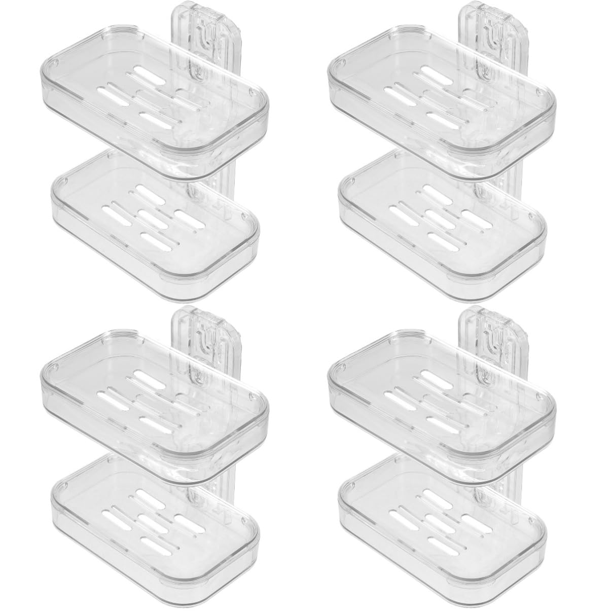 Gatuida 4piezas Soporte De Jabón Doble Montado Pared Jabonera Transparente Sin Perforación para Baño y Ducha Almacenamiento Drenaje