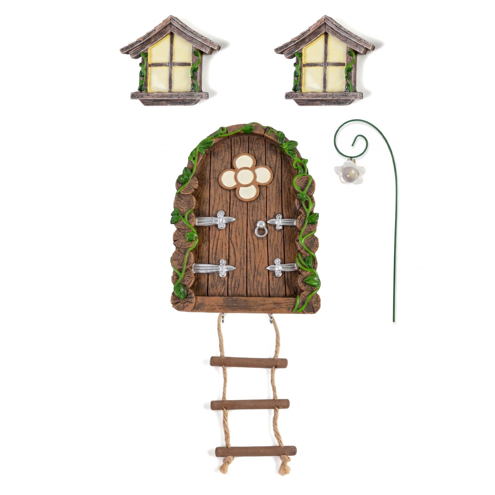 Merzio Fairy Garden Accessories Outdoor Decor Fairy Door and Windows for Trees, Glow in The Dark Miniature Mushroom Yard Sculpture Lawn Ornament Mini Garden Art with Lantern,Outdoor accessories