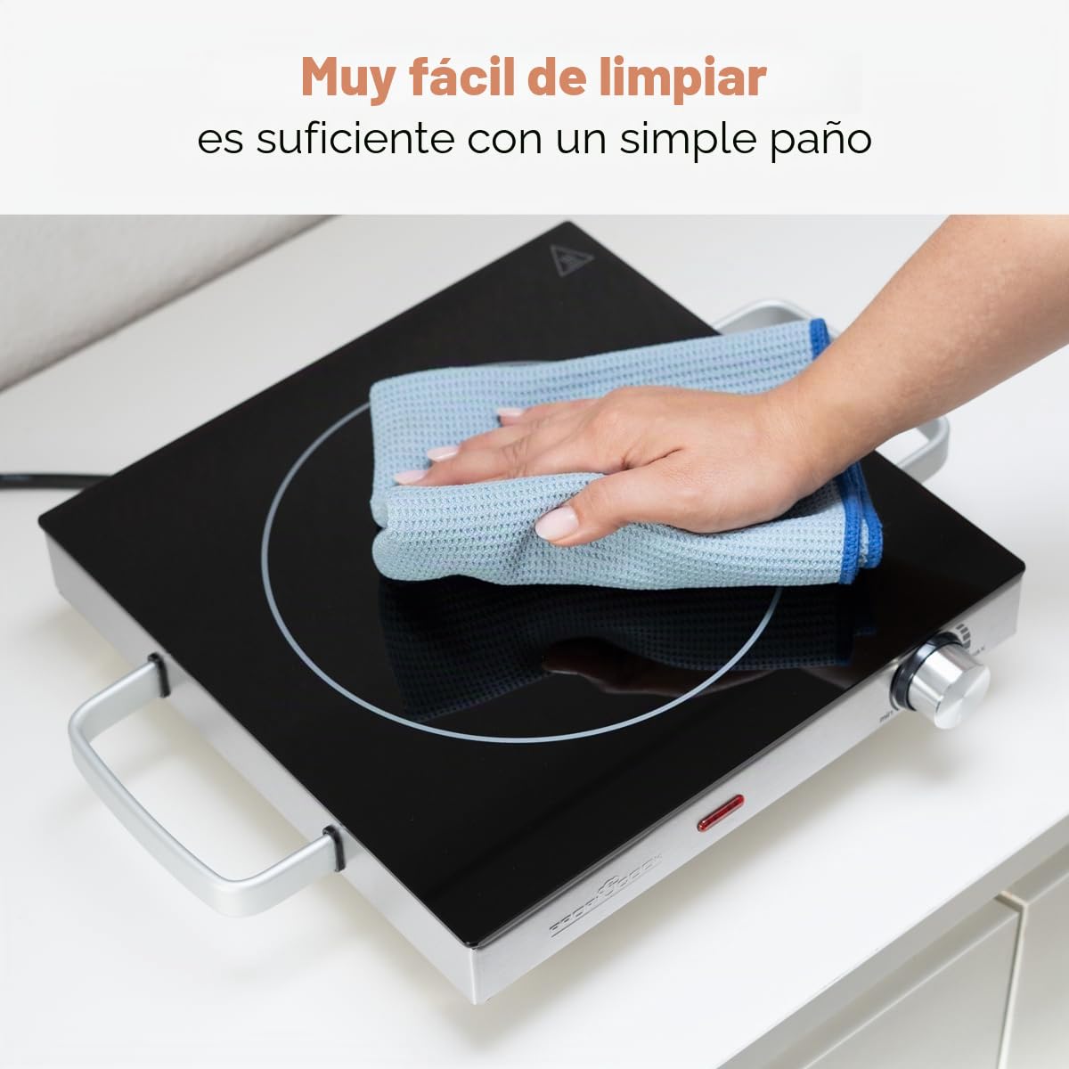 ProfiCook Placa de cocción individual por infrarrojos, apta para todo tipo de ollas, vitrocerámica, 2800 W, carcasa de acero inoxidable.