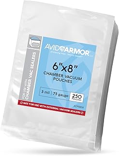 Avid Armor – Chamber Machine Pouches, Pre-Cut Chamber Vacuum Sealer Bags, Heavy Duty Seal Pouch, BPA-Free Chamber Sealer, 6 x 8 inches, Pack of 250 Vacuum Chamber Pouches