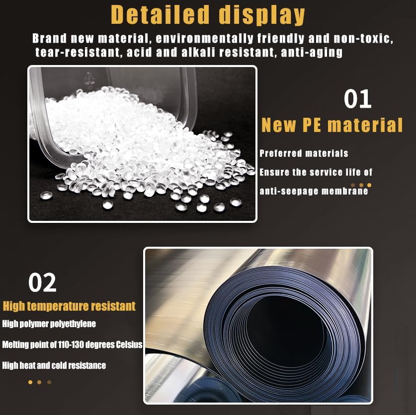 Black Heavy Duty 9x11m Pond Liner with Underlay Sealing Film for Fish Ponds Fountains Water Gardens and Waterfalls