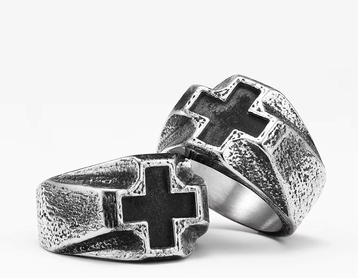 Retro Stainless Steel Mens Cross Ring, Bold Black Design, Durable Handcrafted Jewelry Gift - Image 3