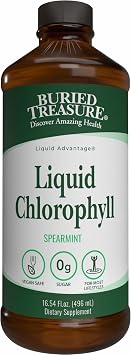 Buried Treasure Liquid Chlorophyll 100 mg Dietary Supplement, Energy Boost Immune Support Detox Intestinal Digestive Support Natural Body Deodorant Vegan Non-GMO Alcohol Free Spearmint Flavor,16 oz