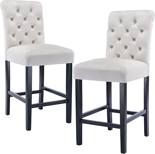 Miniatura 8 de chairus Juego de 2 taburetes de bar de altura de mostrador, modernos de mediados de siglo, de 26 pulgadas, con botón tuteado en la espalda, cómodos