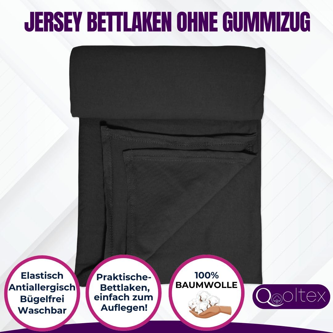 Jersey Glatte Bettlaken 120 x 200 cm ohne Gummizug Anthrazit - Elastische, einfarbige Baumwolle Haustuch - Klassische Hotel Bettücher ohne Spanngummi Laken