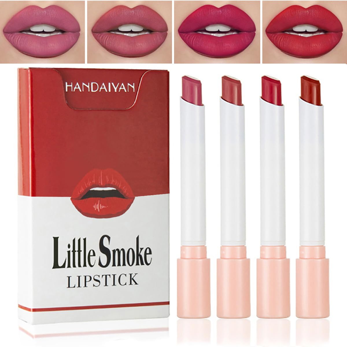 FYEBOO 4 Colors Mini Matte Lipstick Little Tube Lip Stain, Velvet Smooth Lip Stick, Long Lasting & Waterproof 24 Hours Non-Sticky Labiales Lipstick (