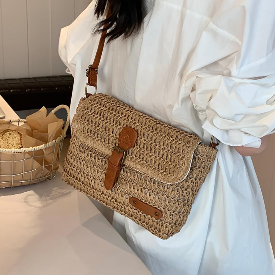 Straw Crossbody Bags for Women,Summer Casual Beach Envelope Purse - Image 2