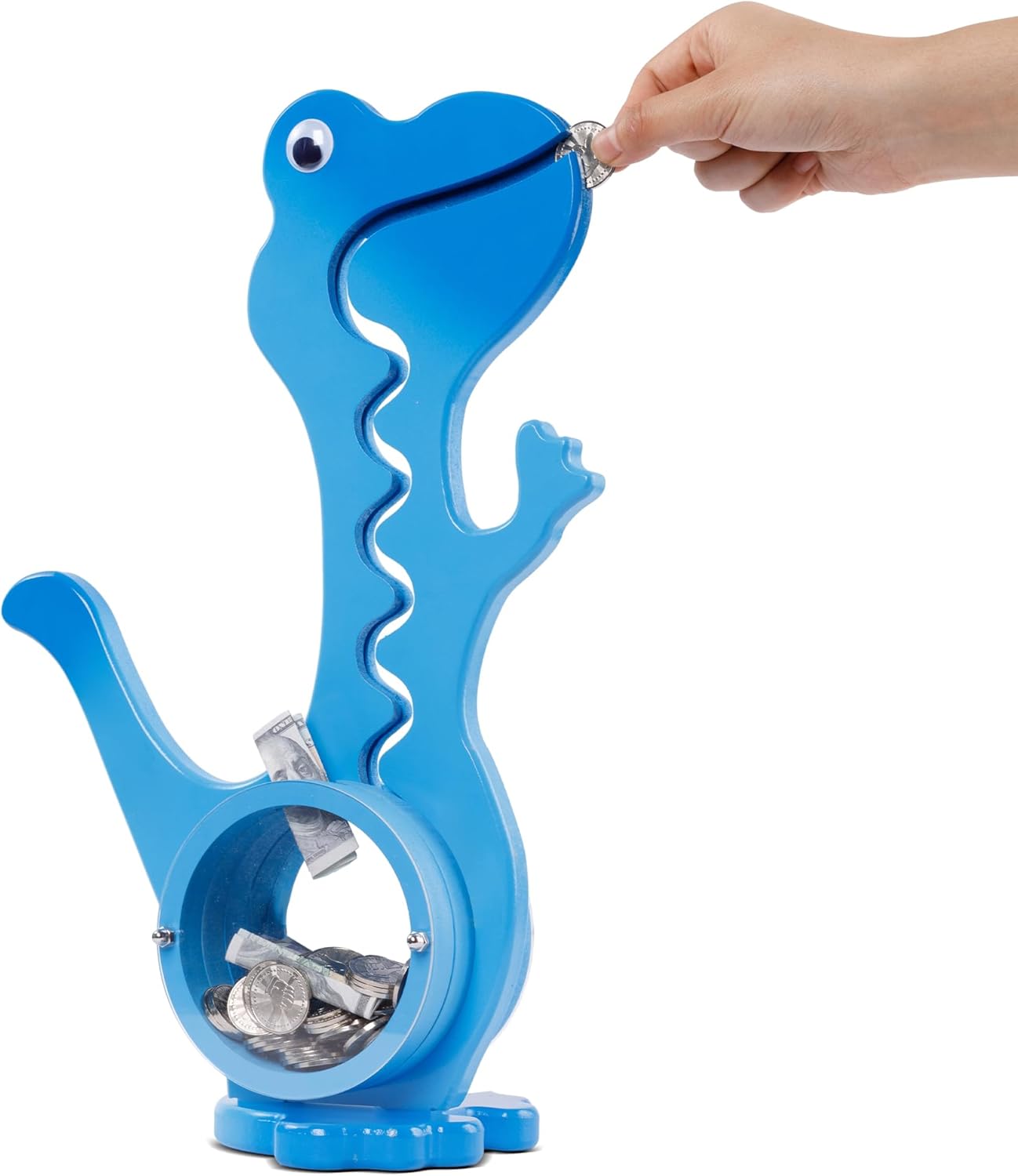 Dinosaur Piggy Bank Boalord for Girls Boys Kids Big Animal Personalized Wooden Coin Bank Money Saving Box for Children Adult Best Toy Gift（Dino -Blue）