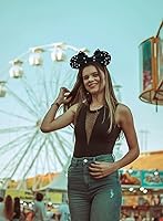 Vista 3 de KARETT Diadema con Orejas de Ratón de Lentejuelas con Lazo de Brillantina, Decoración de Fiesta de Princesa para Niñas y Mujeres