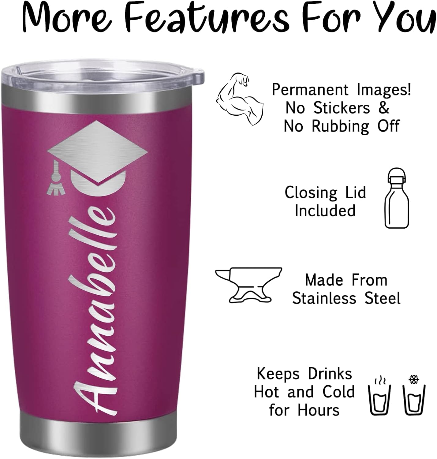 Personalized Tumbler 20oz Laser Engraved with Name - Customizable Stainless Steel Travel Mug, Double-Wall Insulated for Hot/Cold Drinks Gift for Men, Women - Image 5