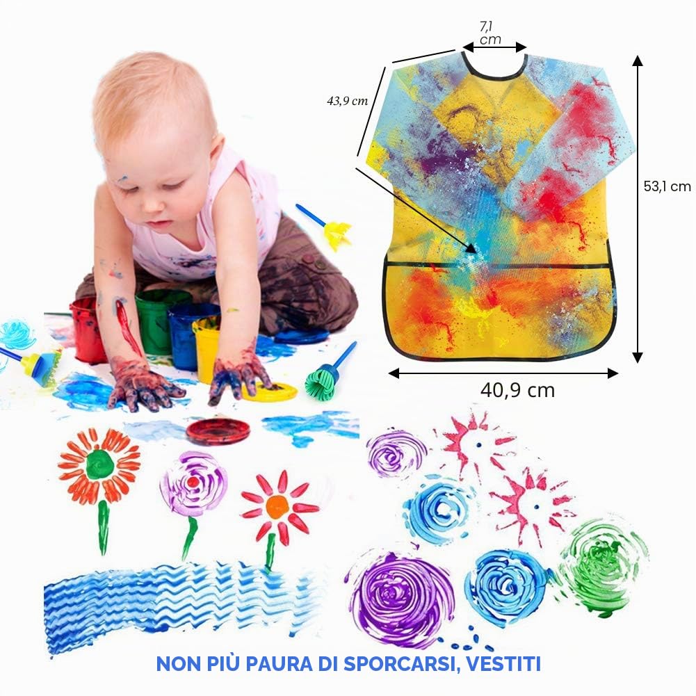 Set di pennelli per pittura a spugna, 65 pezzi, per bambini, per asilo nido, artigianato, arte fai da te, pittura di apprendimento precoce, grembiule e pennelli