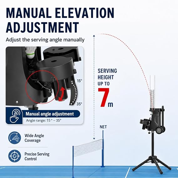 Portable Automatic Badminton Serving Machine with Wheels, Shuttlecock Feeder for Solo Training