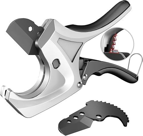 AIRAJ Cortador de tubos de PVC, corta hasta 1-5/8 ", cortadores de PVC de trinquete, cortador de tubería PEX, para PVC, CPVC, PP, PE, PEX, mangueras