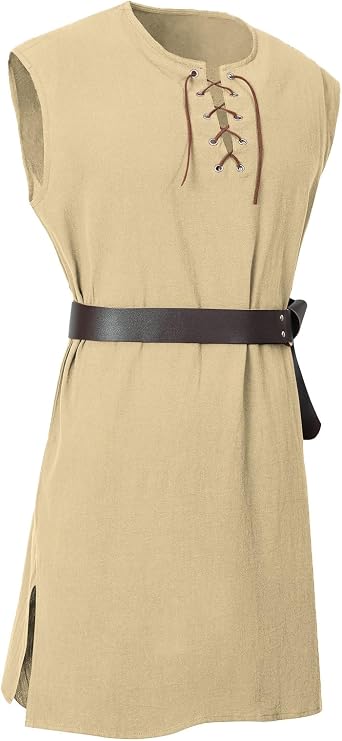 Mens Medieval Costume Viking Pirate Tunic Knight Sleeveless Lace up Shirts Renaissance Warrior Tops without Belt