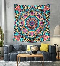 بساط حائط من ماندالا، 140 × 140 سم، مخمل ثقيل، طباعة رقمية، متعدد الالوان