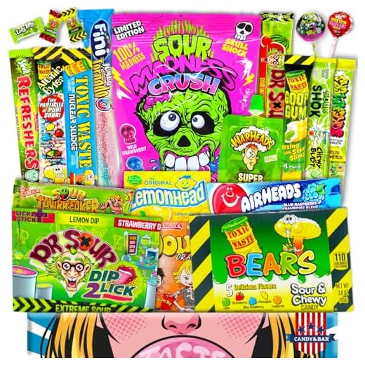 Saure USA Süßigkeiten Box [20 Stück] | Sour Candy Mix amerikanischer Marken | Saure Snacks Geschenkbox | Für Gamer Freunde & Fans | Candy & Bar®