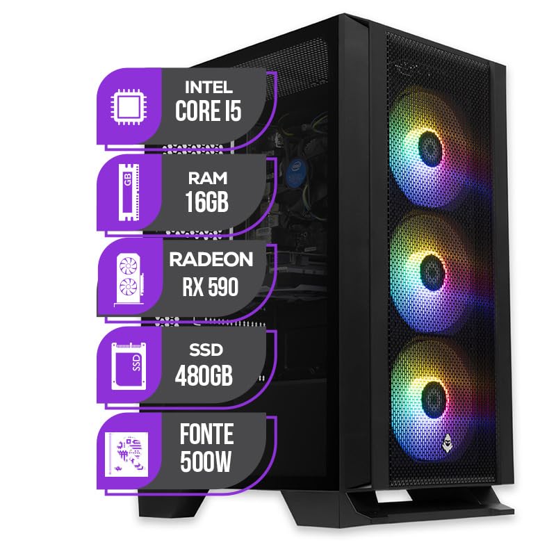 PC Gamer Mancer, Intel i5 8ª Geração, RX 590 8GB, 16GB DDR4, SSD 480GB, 500W 80 Plus