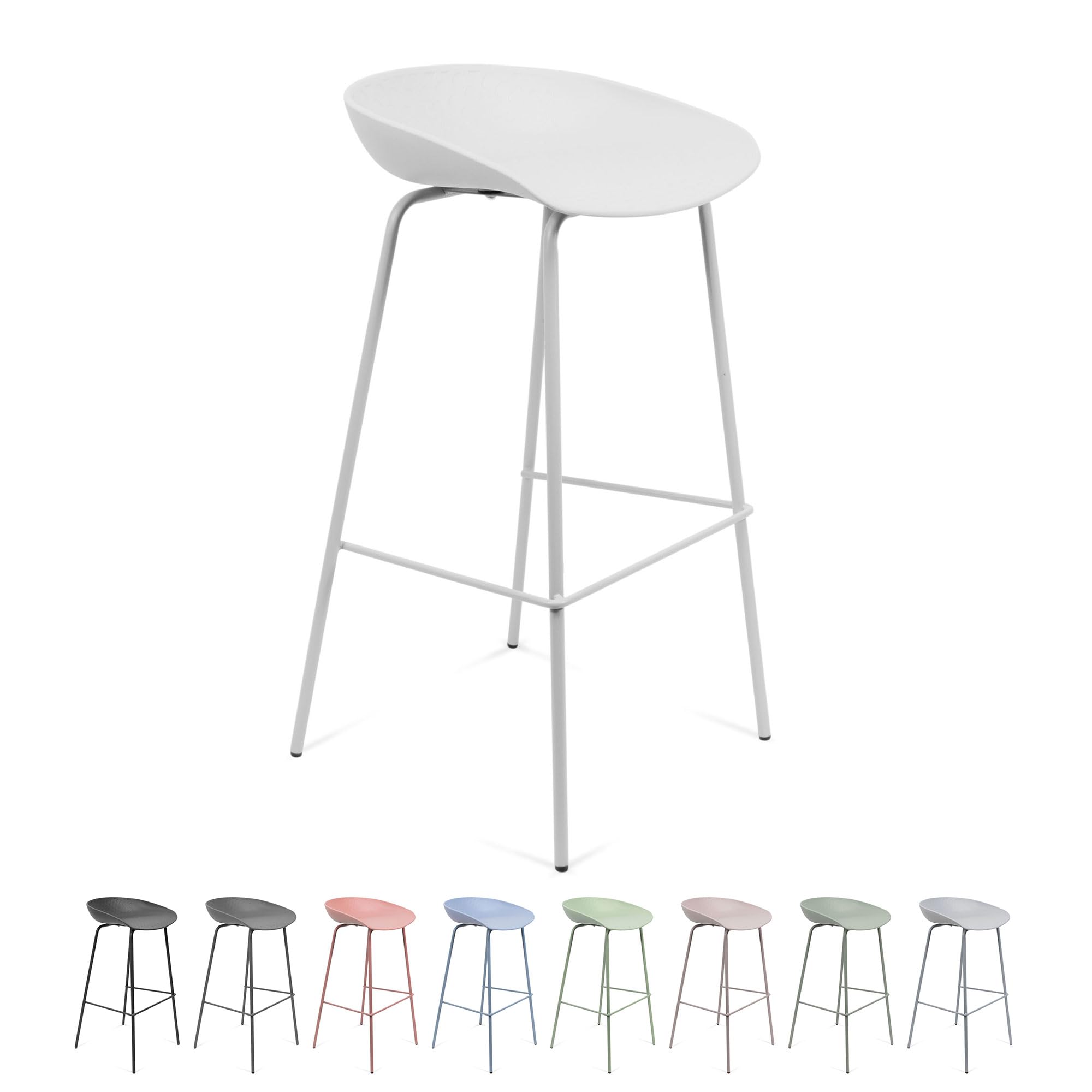 THE SECRET HOME - Taburete Alto de Polipropileno y Metal - Alto. 84 cm x Largo. 44 cm - Asiento Extra para el Hogar - Ideal para Cocina, Salon - Color Blanco