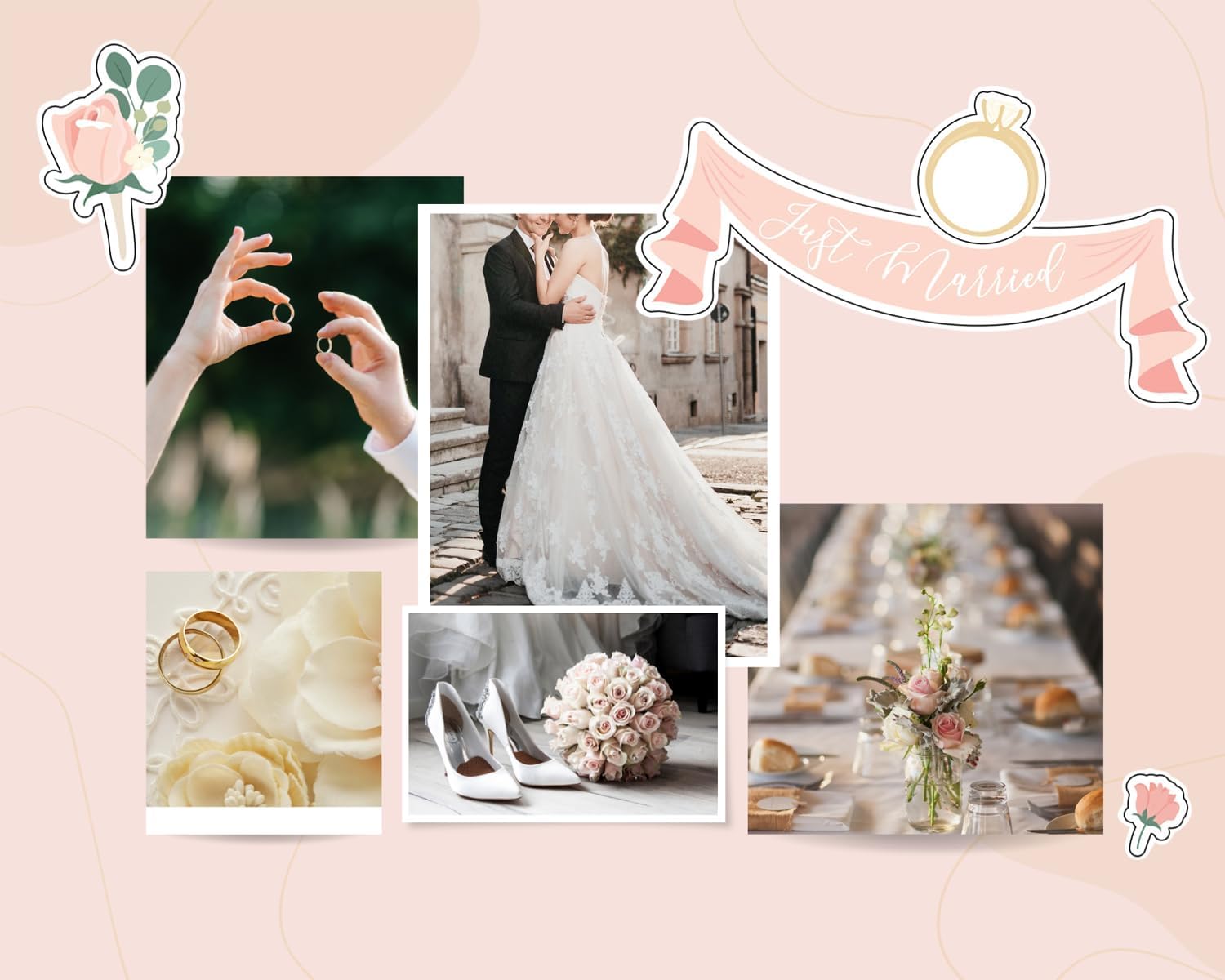 Wedding Scrapbook Stickers - Wedding Stickers for Scrapbooking, Bridal Crafts, Engagement Photos - Romantic Scrapbook Sticker and Chipboard Die Cutout Sheet Set - 2 Items